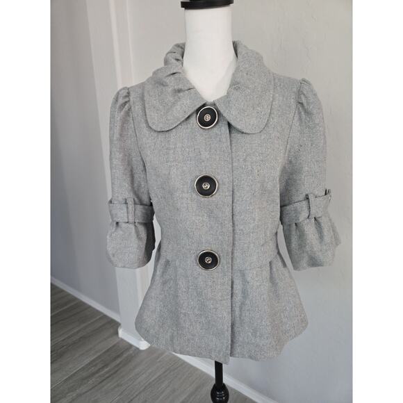 Vintage Mod'land Paris Tweed Wool Blend Academia Large Button Blazer Jacket Sz L - Picture 6 of 14